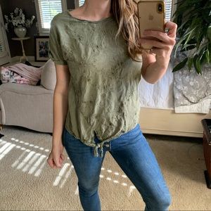 SONOMA | Eyelet Tie Tee Blouse Olive Small